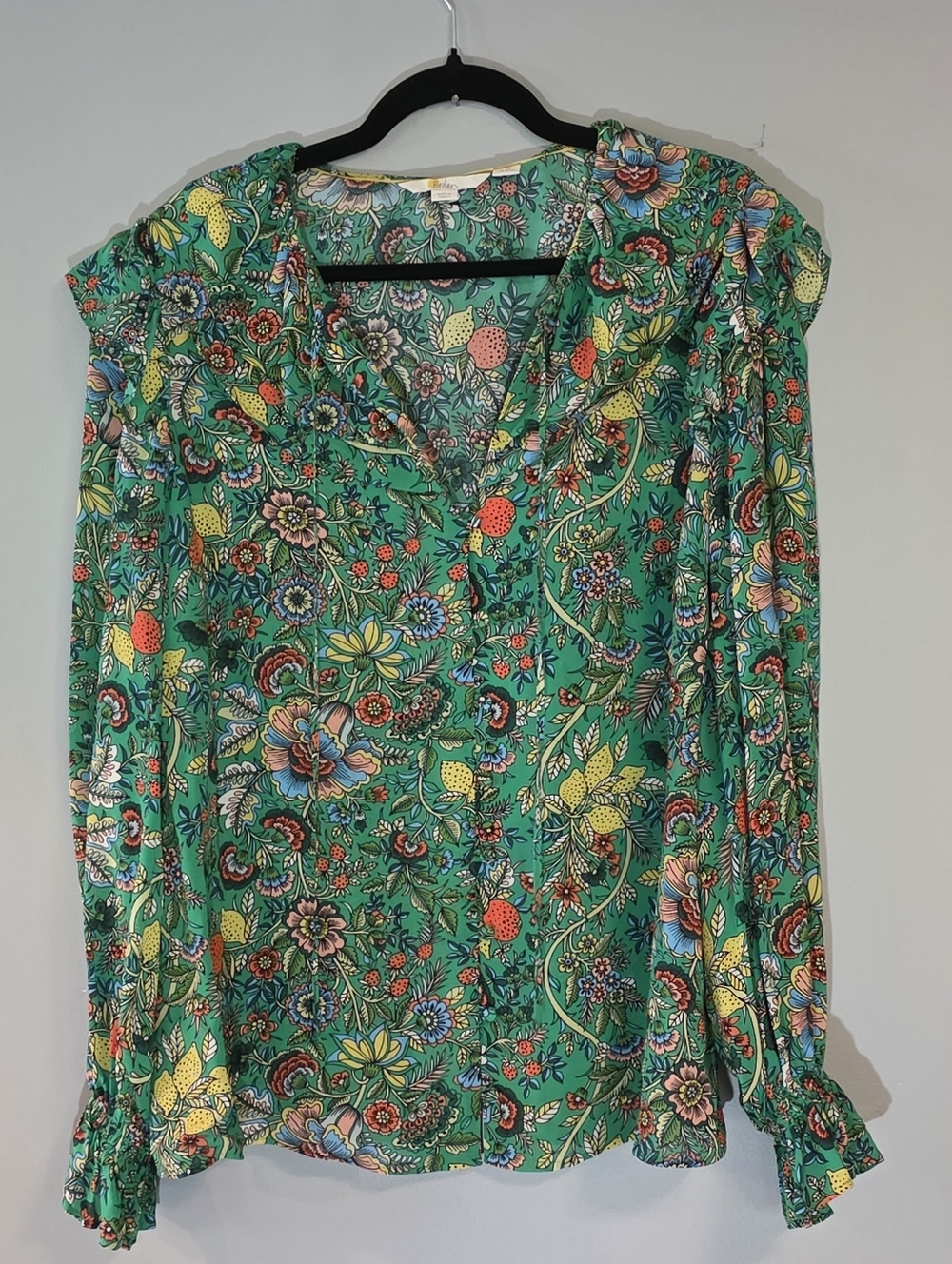 Boden Green Floral Button-Front Blouse